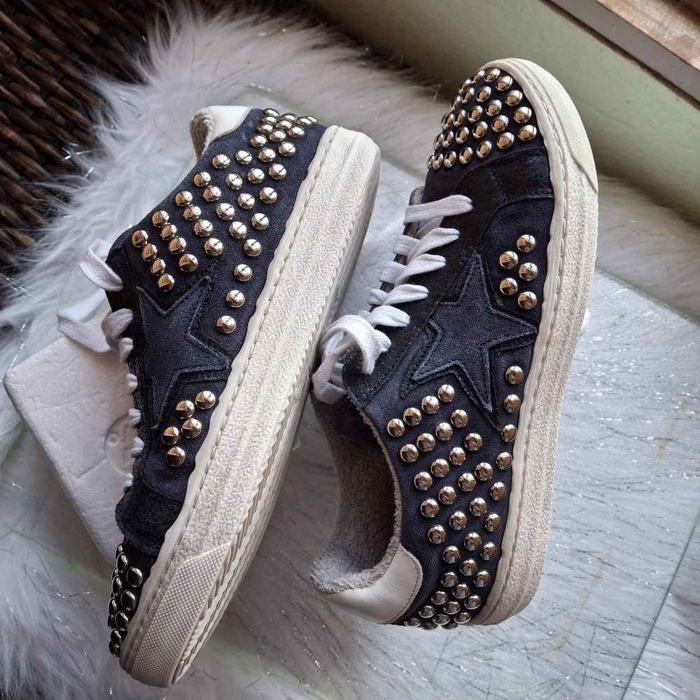 The Shoe Box Studs Side Star Suede Blue Lace-up Sneakers Italy Women Size 37/US7 - Picture 5 of 16